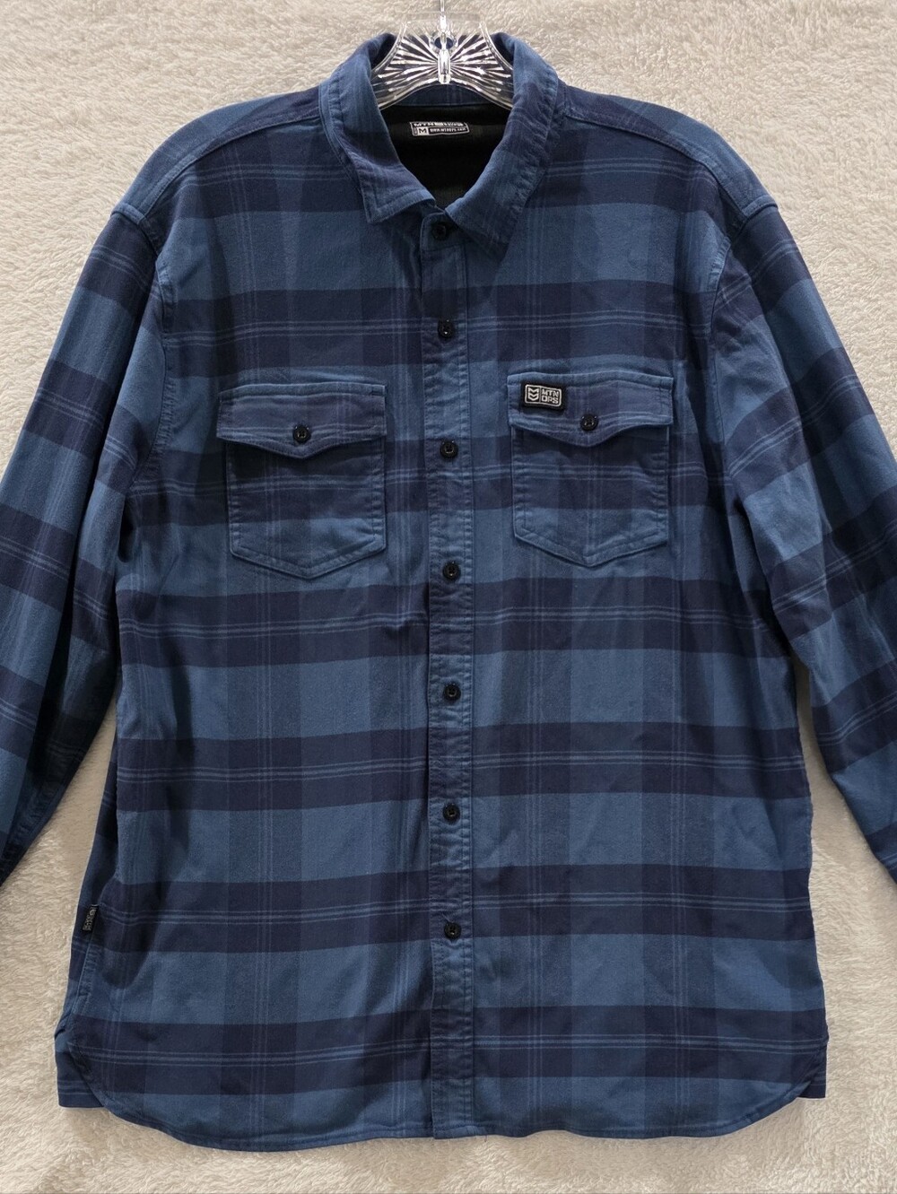 MTN OPS Flannel Shirt Men’s Medium Blue Plaid Heavy  Breathable Rayon Blend Soft